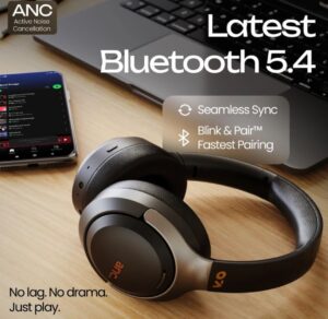 बैकग्राउंड में म्यूजिक बजाते हुए हेडफोन की बैटरी स्टेटस