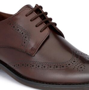 Premium brown leather Derby Shoes side profile showing elegant craftsmanship