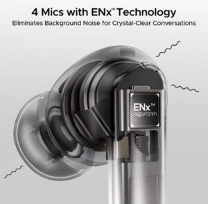 boAt wireless earphones featuring ENx quad mics for clear calls